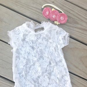 Newborn White Lace Bodysuit Leotard w/ headband